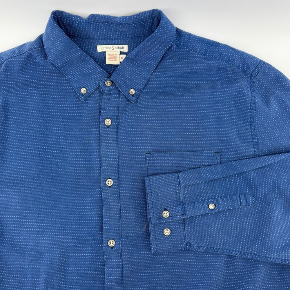 Carbon 2‎ Cobalt Mens XL Blue Micro Dot Cotton Long Sleeve Button Down Shirt